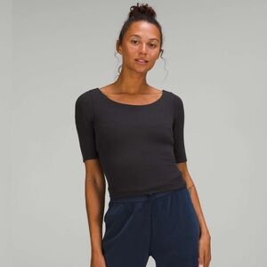LULULEMON black Ribbed Micro-Modal Half Sleeve T-Shirt